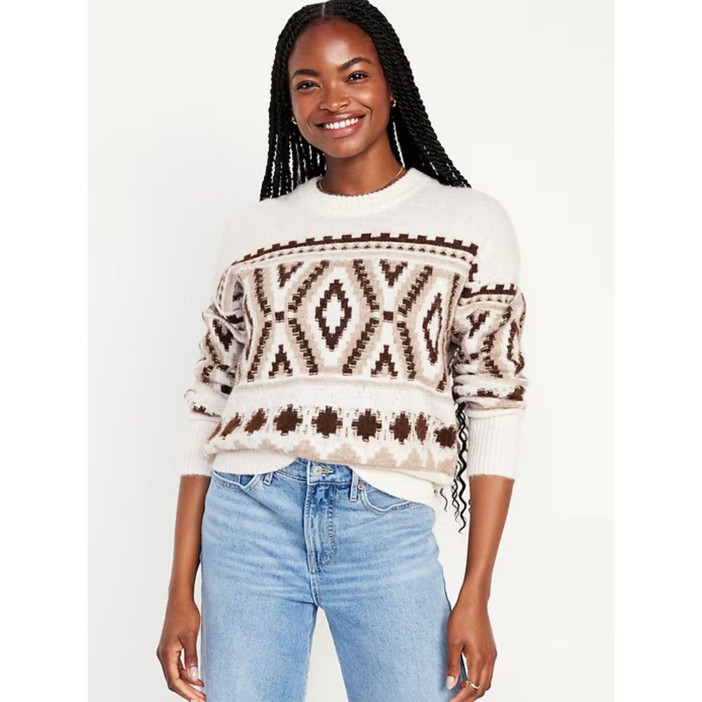 Old Navy Neutral Cozy Fair Isle Shaker Stitch Pullover Sweater Small Go-Recycled